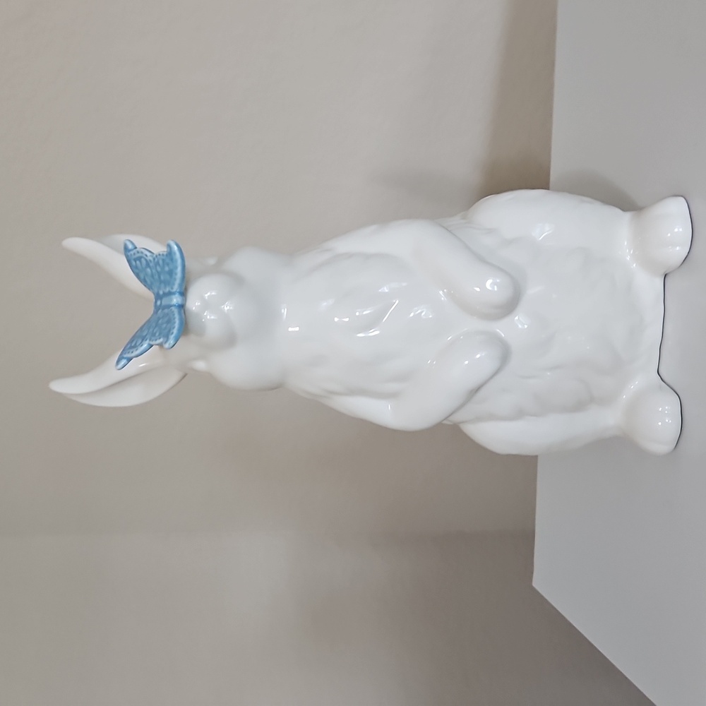 White Ceramic Bunny with Blue Butterfly